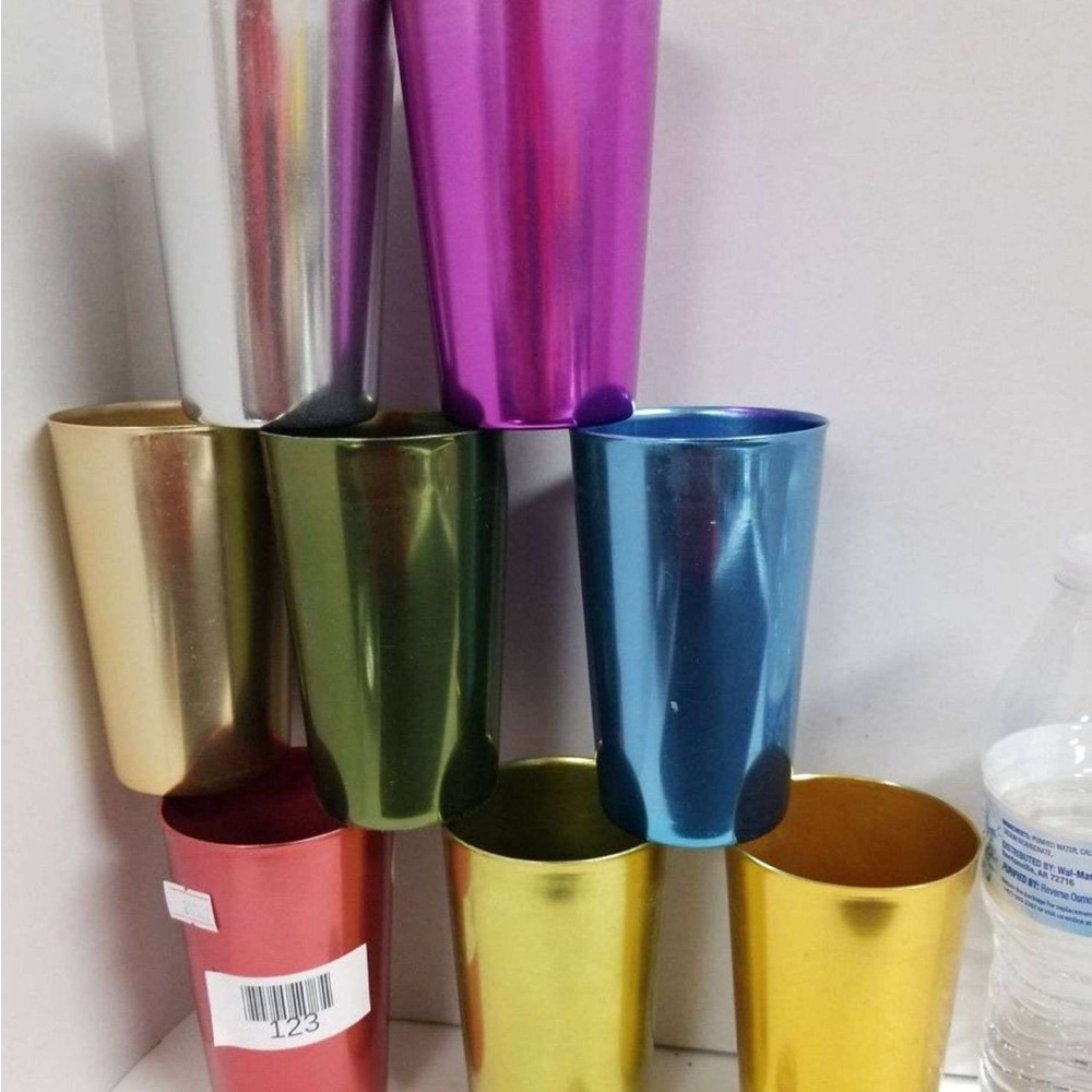 8 Bascal Aluminum Cups Glasses Tumblers  Vintage No Dents Assorted Colors